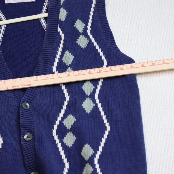 Vintage Henry Grethel Knit Sweater Vest Argyle Cardigan Style Men’s L - Picture 5 of 6